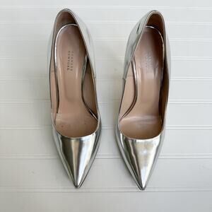 Barneys New York Viola Silver Mirror Leather Pump Heels Bridal Shoes Party 8.5